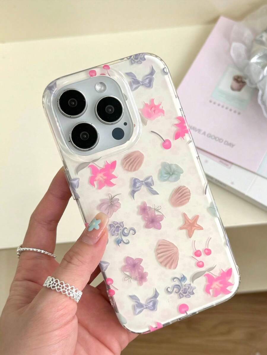 1 Pc, Ins Korean Small And Pure And Freshflowers Shell Mobile Phone Protection Shelliphone17 / Iphone17promax/Iphone16Promax/Iphone15pro/Iphone14 Iphone13/12/11fit As A Family/Friend/Sister/Girlfriend's Valentine'sday Gift/Birthday Gift/Mother's Day Gift. - Pink - View 1