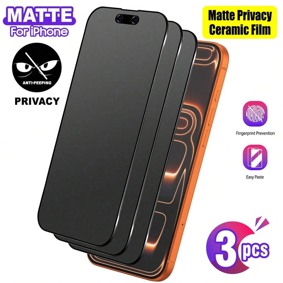 BOLLYMORE 3 piezas de protector de pantalla de cerámica mate, compatible con iPhone 17 Pro Max/17 Air/16 Pro Max/16/16 Pro/16 Plus/14 Pro Max, resistente a los arañazos 9H+, sensible al tacto, compatible con fundas de teléfono, incluye kit de limpieza, película de cerámica de alta calidad 9H+