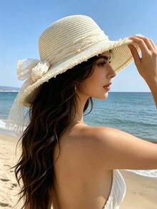 Mũ chống nắng nhỏ đính ngọc trai, thích hợp cho mùa xuân và mùa hè. Mũ chống nắng dành cho nữ, phù hợp cho các hoạt động ngoài trời, đi biển, du lịch và nghỉ mát. Mũ có khả năng chống nắng, thoáng khí, thấm hút mồ hôi, đa chức năng và dễ mang theo. - Z - Xem 5