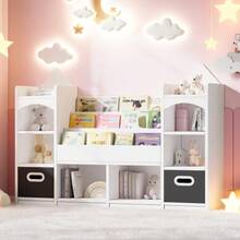 Bookshelf For Picture Books, Children's Bookshelf, Multi-Level Children's Wardrobe, Children's Room Furniture, Toy Storage, Storage Rack, Children's Storage Cabinet, With 2 Foldable Storage Boxes, White, 130*30*90cm - White - View 4