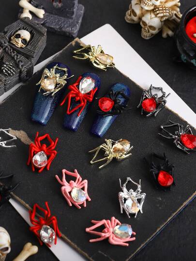 20pcs Gothic Dark Style Spider Water Drop Nail Gems, Macaron Color Nail Art Decorations, 3D Spider Metal Decorations, Multi-Functional DIY Full Diamond Inlaid Water Drop Gems Luxury Rhinestone Decorations, Suitable For Nails, Phone Cases, Shoes, Clothes, Bags, Etc.
