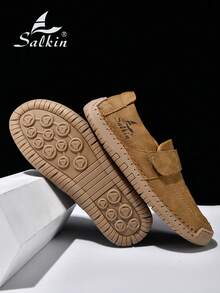 Salkin 新款男士设计师乐福鞋，手工制作，魔术贴搭扣，纯色柔软皮革鞋面，驾车鞋，轻便透气防滑平底鞋，日常百搭户外鞋，四季皆宜，节日礼物。注意：尺码偏小，建议选购大一码。 - 棕色 - 查看 10