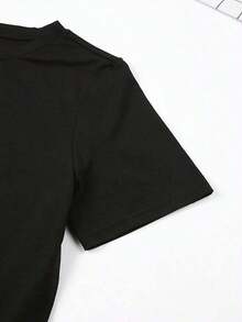 Soft 100% Cotton T-Shirt With A  Creative Print For Women, Suitable For Spring And Summer, Casual Short-Sleeved T-Shirt For Women, Comfortable, Stylish And Fashionable, Loose Round Neck Blouse For Women, 100% Breathable Cotton T-Shirt, Matches Everything. - 黑色 - 查看 3