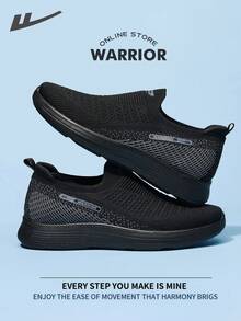 WARRIOR 勇士时尚复古男士运动鞋，春夏舒适跑步鞋，简约休闲又不失时尚感，四季皆宜，耐磨耐穿，适合全天穿着的训练鞋。 - 黑/黑 - 查看 6