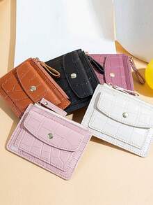 Candy Color Crocodile Grain Card Holder, Short Stone Texture Coin Purse, Multi-Function Zipper Coin Case, Card Holder & Coin Pouch Wallet Wallet For Women Holiday Essentials Teacher Gift Birthday Gift - Multicolor - View 1