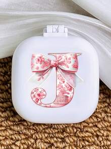 粉色蝴蝶结字母图案迷你梳子带镜子，便携式双功能化妆镜梳，女士可折叠气垫按摩刷，适合旅行、露营、办公、出差、演出等场合 - 彩色 - 查看 18