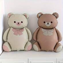2pcs/Set Matte/Frosted Caramel Butterfly & Teddy Bear Foil Balloons, 35 Inches Each, Suitable For Birthday Party, Celebration, Anniversary, Festival, Backdrop Decor, Outdoor Party - Multicolor - View 17