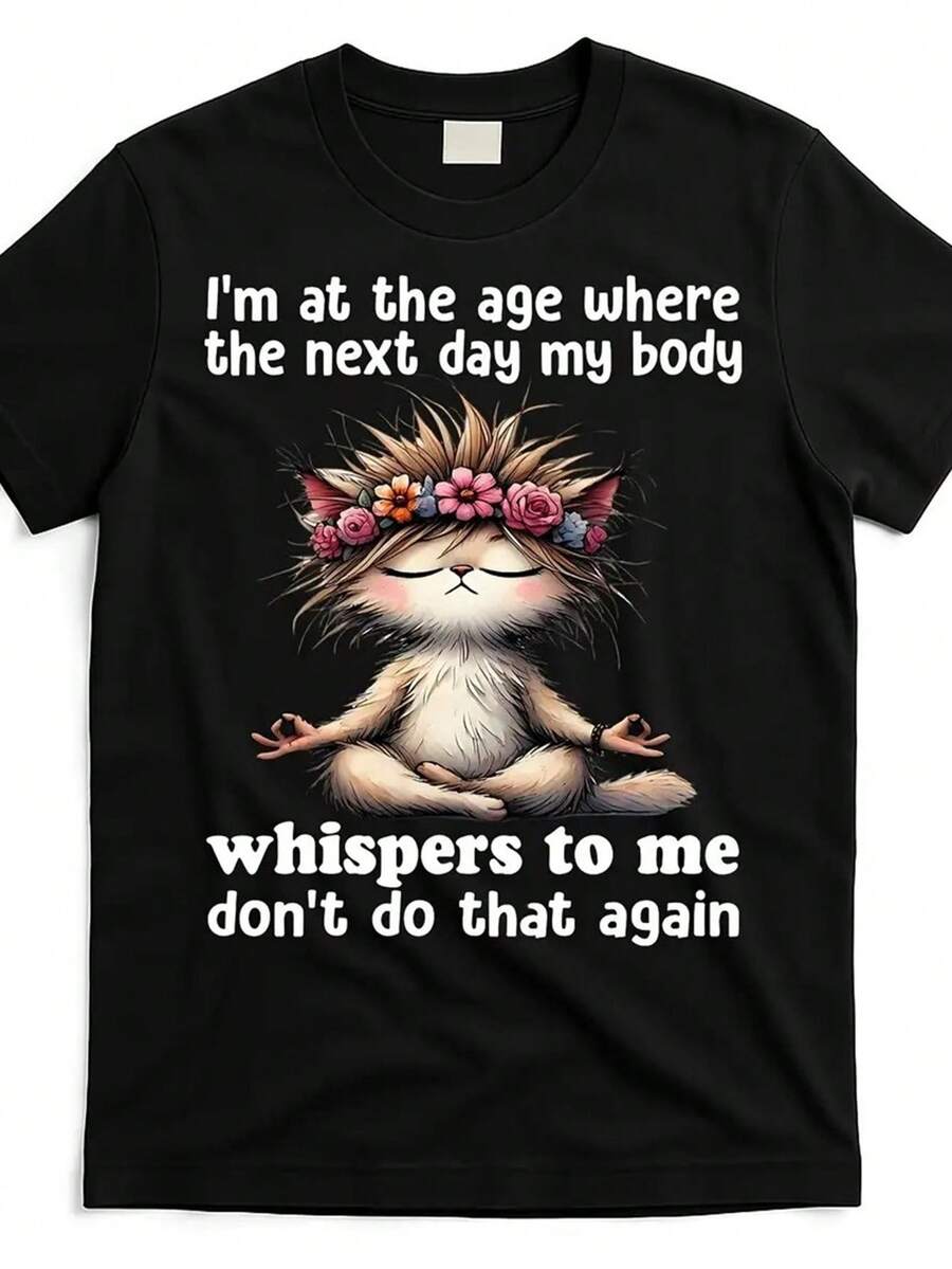 Plus Size, Plus Size T-Shirt- Women's Fun Printed T-Shirt- Casual Short Sleeve Round Neck Loose Top Machine Washable Four Seasons Comfortable Casual Wear| Loose Fit| Durable Printing, Suitable For Various Holiday Gifts, Shipped From Local Warehouse - 黑色 - 查看 1