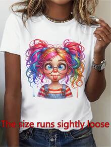 Camiseta de pelo rosa de las mujeres - cuello redondo suave casual todos los días con pelo rosa, blusa lavable en la máquina adecuada para fiestas de cumpleaños y traje casual, trajes de primavera verano otoño, camisetas de las señoras - Blanco - Ver 2