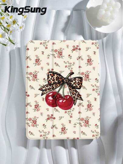 Kingsung Floral Cherry Leopard Print Bow Pattern Tablet Case, Suitable For IPad 9.7/10.2/10.5/10.9/12.9/Pro 11, 10th Generation, Suitable For Galaxy Tab S6 Lite 10.4-Inch, Suitable For Kindle Paperwhite 12th Generation 2024 Version, Kindle (11th Generation) Released In 2022, With Soft Anti-Drop Protection, Intelligent Stand/Automatic Wake-Up/Sleep Function.