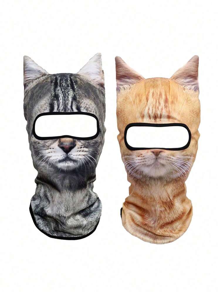 3pcs Cat Print Balaclava, Breathable Animal Full Face Mask, UV Protection Neck Gaiter, Suitable For Outdoor Cycling, Sports And Cosplay - Multicolor - View 13