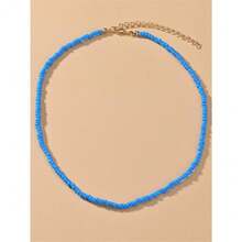 Simple Beaded Necklace - 藍色 - 查看 1