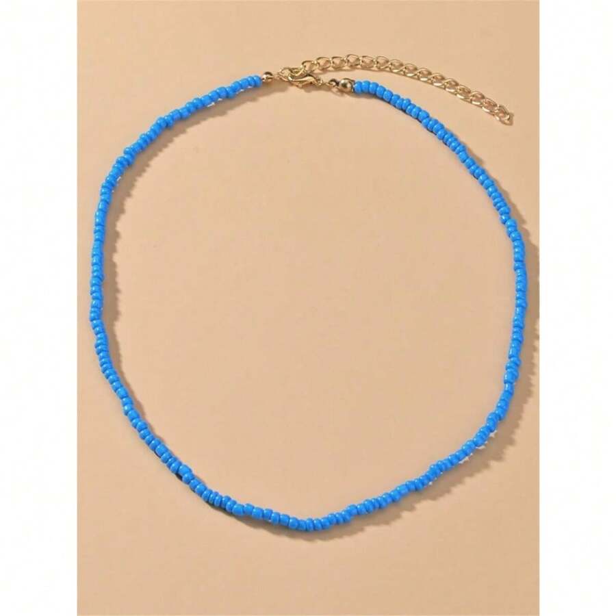 Simple Beaded Necklace - 藍色 - 查看 1