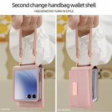 VIETAO Ốp điện thoại giả da có dây đeo và khe đựng thẻ, tương thích với Samsung Galaxy Z Flip 3 4 5 6 7, vỏ bảo vệ điện thoại thời trang có dây đeo tay Flip3 Flip4 Flip5 Flip6 - Hoa hồng vàng - Xem 5
