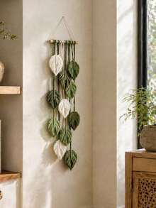 1pc Leaf-Shaped Wall Hanging, Boho Style Room Decor, Handwoven Tassel Tapestry, Rustic Farmhouse Wall Decor, Suitable For Living Room, Bedroom, Entryway And Holiday Home - Multicolor - View 3