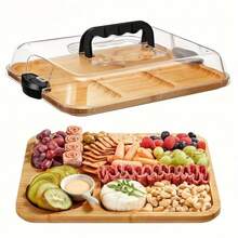 Large Charcuterie Board With Lid, Portable Outdoor Snack Box With Divider, Cheese Platter For Wedding Favor, Christmas Thanksgiving Holiday Party Bachelorette Decoration - Brown - View 6