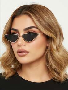 1pc Triangle Ocean Lens Small Frame Street Style Metal Fashion Glasses - Black - View 3