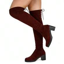 Shekinah Women's Over-The-Knee Boot With Stretch Suede Heel, Elastic, Adjustable, Comfortable, Fashionable, And Ruched. - 鏽棕色 - 查看 3