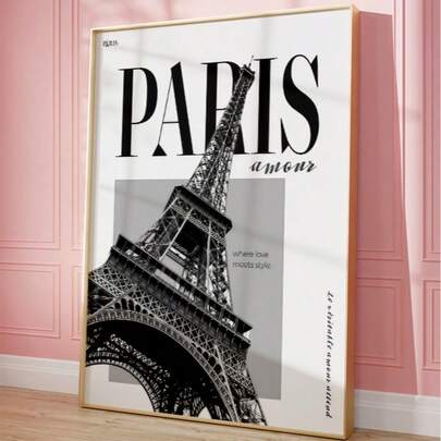 1pc Unframed Black And White Paris Eiffel Tower Travel City Wall Art Canvas Poster Print, Minimalist Decor For Living Room, Bedroom, Dorm