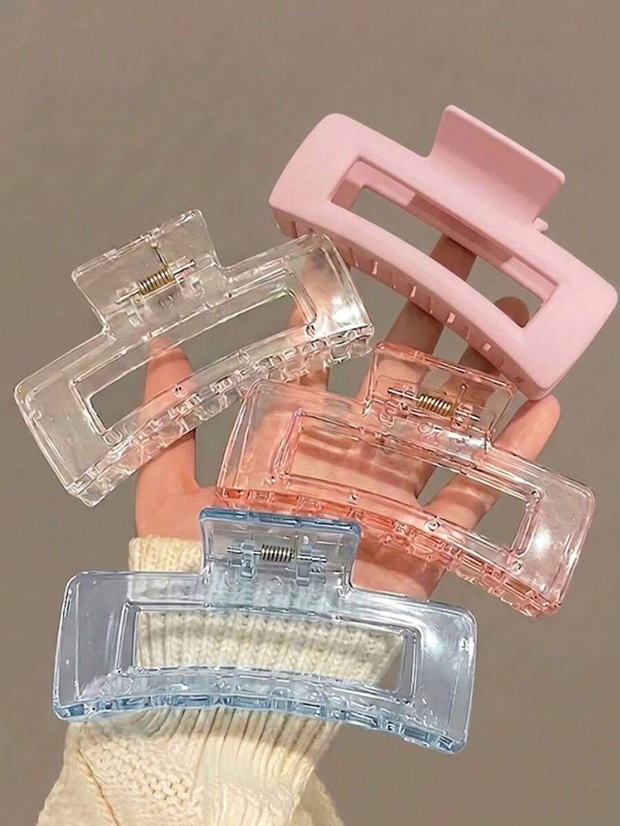4 buah/Set Jepit Rambut Plastik Persegi Besar untuk Anak Perempuan, Gaya Minimalis yang Modis, Elegan, dan Serbaguna, Cocok untuk Sehari-hari, Pesta, Kerja, dan Dapat Digunakan untuk Menata Rambut - MultiWarna - View 1