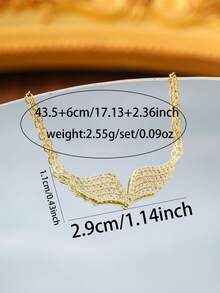 1pc Gold-Tone Fully Zirconia Angel Wings Necklace, Delicate Luxury Clavicle Chain, Versatile For Commuting - Gold - View 2