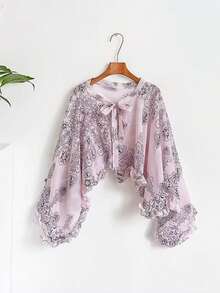 1pc Women's Lightweight Chiffon Vintage Floral Print Versatile Loose Fit Pearl Button Scarf Shawl, Suitable For Travel And Daily Use, Spring/Summer - Multicolor - View 10
