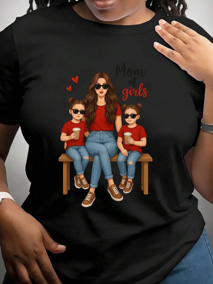 Graphic T-Shirt For Moms In Retro Street Style - Black - View 1