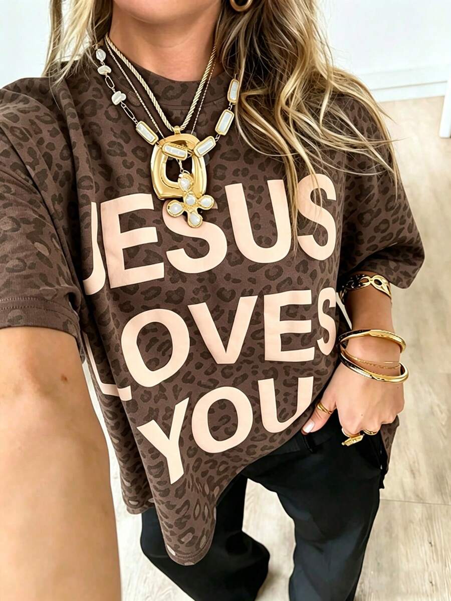 Women's Casual Round Neck Short Sleeve Simple T-Shirt Vacation - Multicolor - View 1