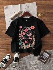 Suave Camiseta de manga corta de moda para primavera y verano de , hecha en México, 200 gramos Estampado de dibujos animados, modelo de pareja, apta para uso interior o exterior Cuello redondo, unisex, ideal para oficina y ocio Paquete de una pieza, blusas para mujer elegante - Negro - Ver 3
