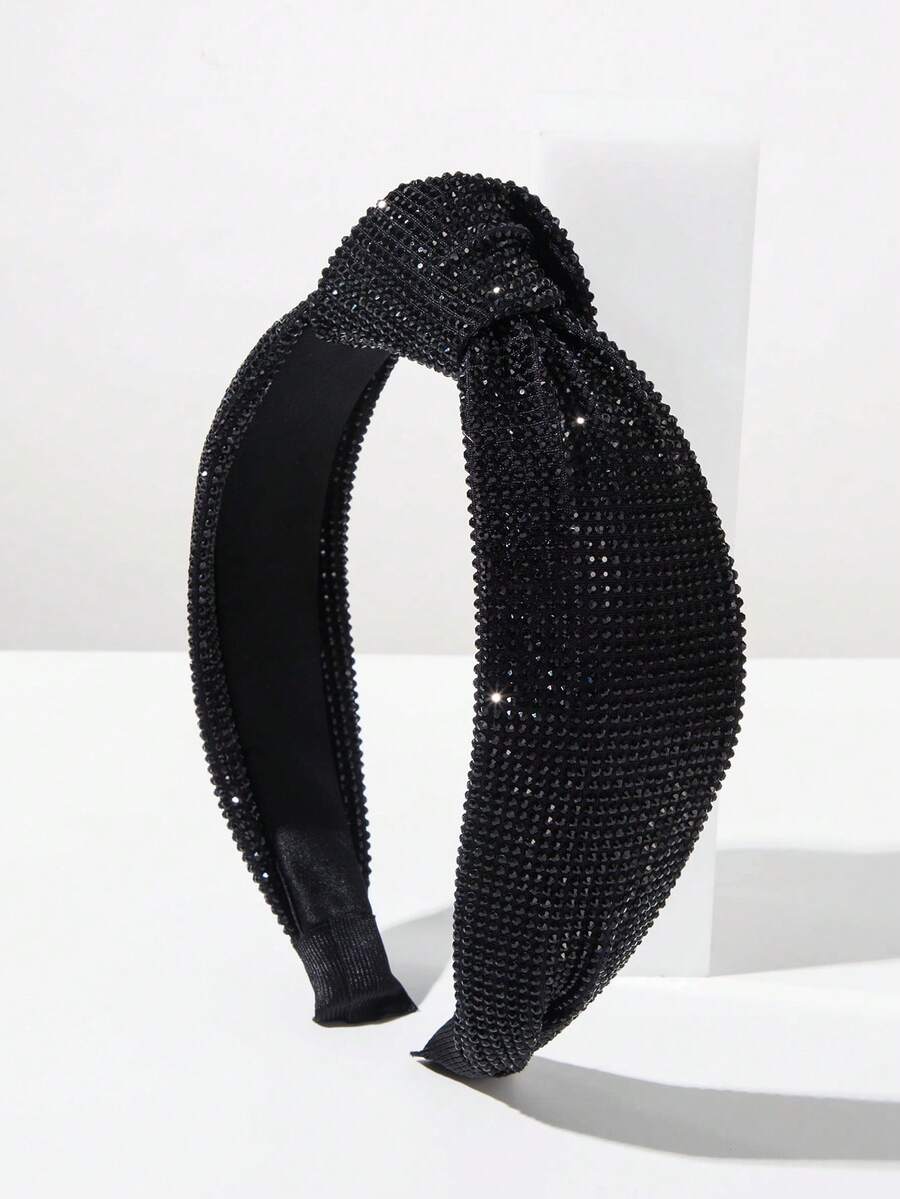 1pc Summer Solid Color Mesh Wide-Brimmed Headband, Korean Style Minimalist Fashion Rhinestone Decorated Elegant Headpiece, Versatile For Daily Wear, Party, Ball,Festival,Birthday