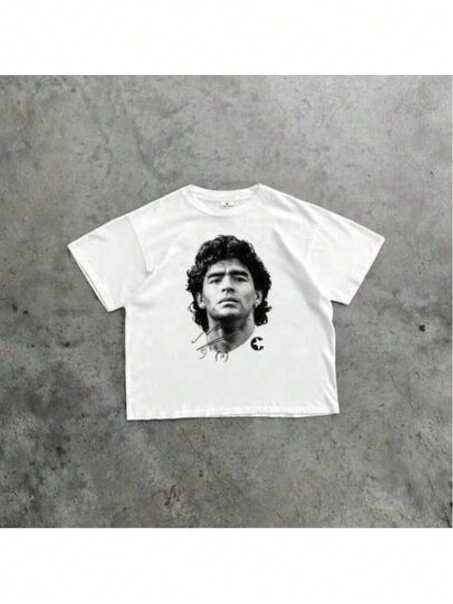 Men's Football T-Shirt With Graphic Print - Lightweight And Breathable Material - White - View 1