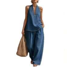 Spring And Summer 2026 New Women's Clothing European And American Style Suit Lapel Retro Buckle Denim Top With Wide-Leg Jeans - 淺色牛仔布 - 查看 6