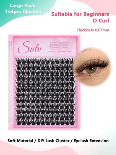 144pcs/Box Natural Fluffy Thick Stem Cluster False Eyelashes, D Curl 10mm/12mm/14mm/16mm/18mm/20mm/22mm Options, High Volume DIY Individual Lashes Suitable For Beginners Home DIY Or Salon Use