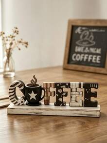 1pc Coffee Bar Decor Sign, Coffee Bar Accessory, Rustic Style Coffee Elf, Rustic Style Coffee Table Centerpiece Decor, Wooden Multi-Tier Coffee Tray Decor, Coffee Station, Home Kitchen Decor - B - View 1