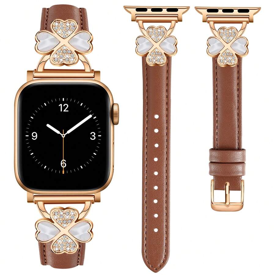 皮革錶帶，相容於 Apple 38mm/40mm/41mm/42mm/44mm/45mm/46mm/49mm - 極薄精緻、防汗舒適 - 極簡優雅時尚 - 鑽石設計 - 相容於 Apple Series 10/9 Ultra/SE/8/7/6/5/4/3/2/1 - 更換錶帶配件