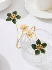 1 buah Gelang Manset Lengan Asimetris Bermotif Bunga Hijau Elegan dan Berlebihan, Cocok untuk Perjalanan, Liburan, Pesta, dan Kencan. - Dark Green - View 4