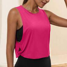 Ropa de Yoga con cuello redondo para mujer, chaleco atlético sin mangas, Top informal, Top corto ligero y holgado de Color puro - Rosa intenso - Ver 1
