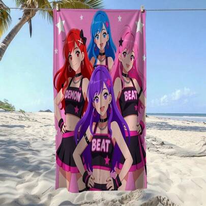 1pc K-POP Girl Group Cheerleader Print Ultra-Fine Fiber Beach Towel, Quick-Dry Non-Stick Sand, Lightweight Portable Easy Storage, Suitable As Bath Towel/Pool Towel/Gym Towel, Multi-Purpose Use