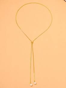 1pc Sexy Pearl Back Chain, Fashionable Beach Ocean Body Jewelry Chain - Gold - View 8