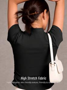 Soyun Nuevo conjunto de yoga para mujer con top con hebilla, nudo chino y arrugas, adecuado para montañismo, natación, fitness, running, bádminton, tenis y deportes al aire libre - Negro - Ver 2