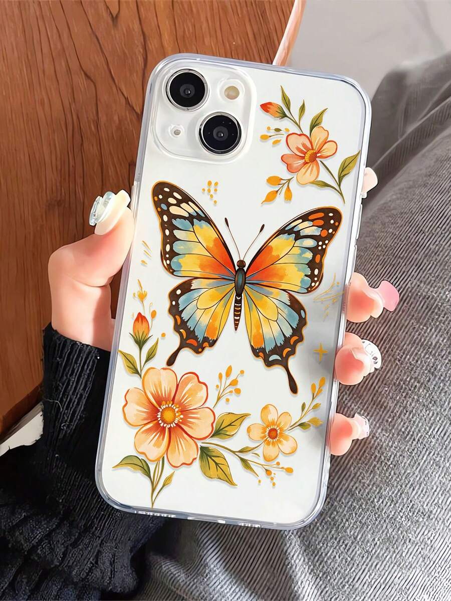 1pc Artistic Butterfly & Flower Pattern Full Coverage TPU Phone Case Compatible With IPhone/Galaxy/17/17Air/17Pro/17ProMax/16/16Pro/16Plus/15/15ProMax/15Pro/11/12/13/14ProMax/12Mini/13Mini/11Pro/11ProMax/12Pro/12ProMax/13Pro/13ProMax/14Pro/14ProMax, Creative & Elegant - Multicolor - View 1