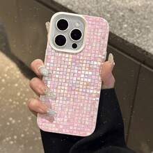 Ốp điện thoại thiết kế khảm kính màu hồng bóng, tương thích với iPhone 17, 17 Air, 17 Pro, 17 Pro Max, có họa tiết cầu vồng và vân vải, chất liệu TPU chống sốc. - cổ trắng - Xem 3