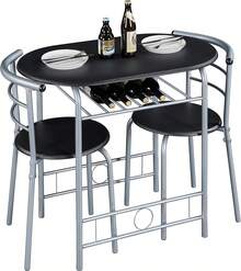 Modern 3 Piece Dining Table Chairs Set For Small Space Kitchen Breakfast Nook With Steel Legs Storage White Compact Dining Furniture - Black - View 10