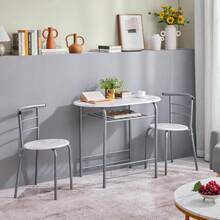 Modern 3 Piece Dining Table Chairs Set For Small Space Kitchen Breakfast Nook With Steel Legs Storage White Compact Dining Furniture - White - View 4