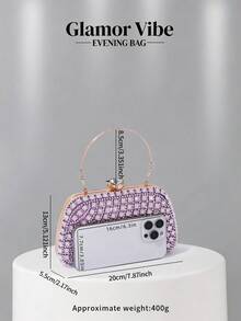 Túi xách dạ hội đính pha lê tím Glamor Vibe, kiểu dáng cổ điển với khung kim loại cứng cáp, dây đeo và quai xách có thể tháo rời, hộp quà sang trọng lấp lánh, thích hợp cho đám cưới, cô dâu, dạ hội, tiệc tùng, các dịp trang trọng và đêm hè trên bãi biển. - Màu tím hoa cà - Xem 6