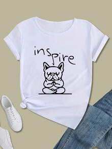 Camiseta cómoda suelta, ropa de salón y ropa deportiva linda, camiseta de trabajo y fiesta, camiseta, camiseta impresa, ropa deportiva y de carrera, nuevo diseño - Blanco - Ver 2