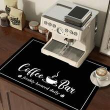 1pc [Coffee Machine Mat] Coffee Machine Mat, Kitchen Counter Drying Mat, Coffee Bar Accessory, Black Coffee Theme Drying Mat Dish Drying Mats For Birthday Anniversaries, Valentine's Day - Black - View 2