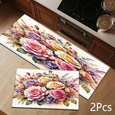 2D Floral Print Pattern Doormat, Soft And Durable Washable Floor Covering For Entryway, Porch, Indoor - Living Room, Bathroom, Bedroom, Game Room, Laundry Room, Dorm Decor