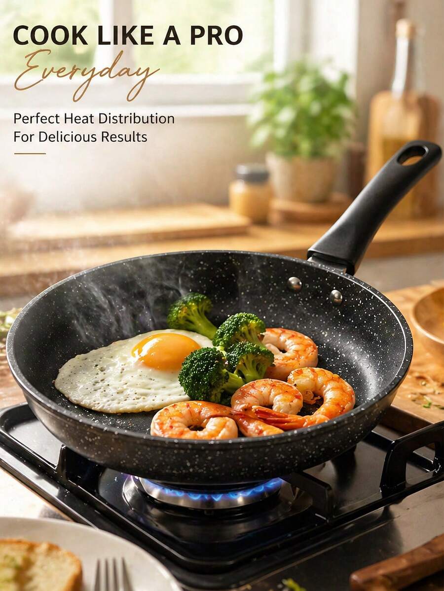 1PC Flat-Bottom Frying Pan, Premium Maifan Stone Coating-Free Cold-Forged Skillet For Professional Home Cooking, Searing Steaks, Frying Eggs, 26/12 Cm - Two Sizes Available, Grilling & Outdoor Camping - Durable, Scratch-Resistant, Even-Heating, Induction & Gas Stove Compatible, Dishwasher & Oven Essential Kitchen Cookware