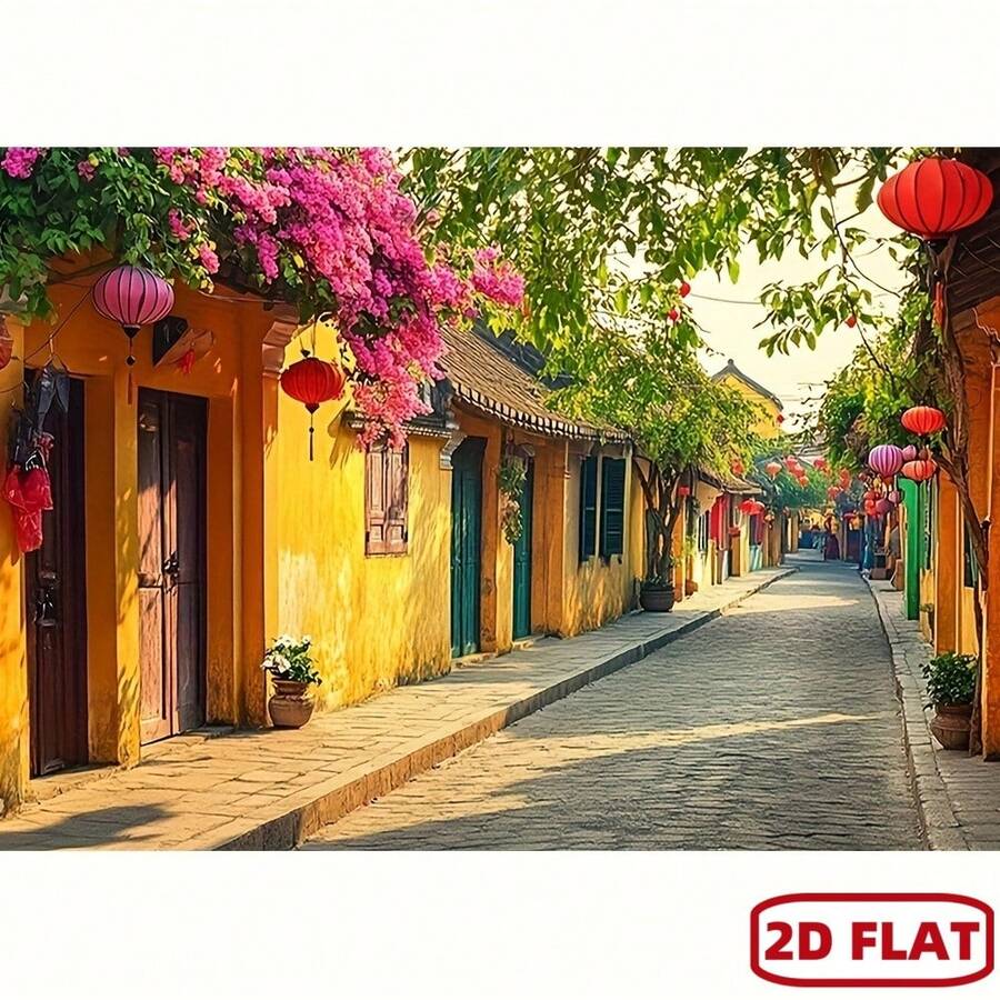 1 tấm phông nền 2D phẳng mô phỏng cảnh đường phố Việt Nam, kiến trúc truyền thống Việt Nam và đèn lồng Hội An - Thiết kế Phở Huế, vải polyester nhẹ, phù hợp cho đám cưới, tiệc tùng, chụp ảnh, sự kiện theo chủ đề Việt Nam, dễ dàng lắp đặt. - 5 - Xem 1